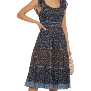 ULLA JOHNSON Odelia ruffle-trimmed floral-print cotton-blend midi dress midnight